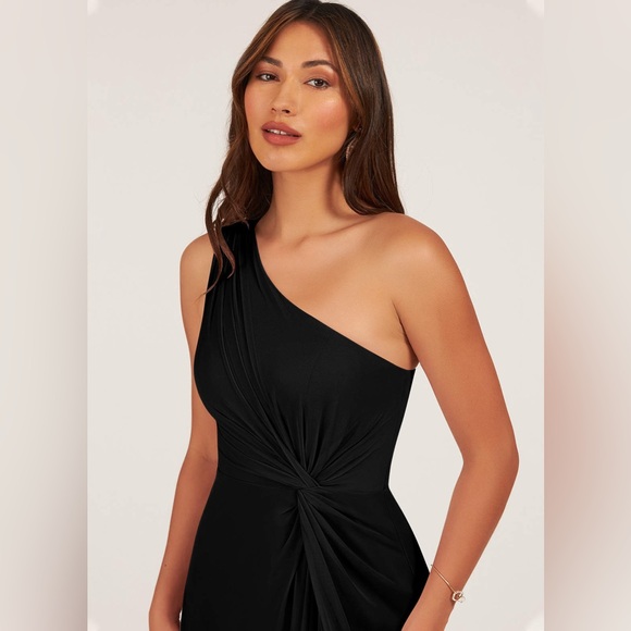 NWT Azazie Brooke Black One Shoulder Dress - Picture 4 of 14